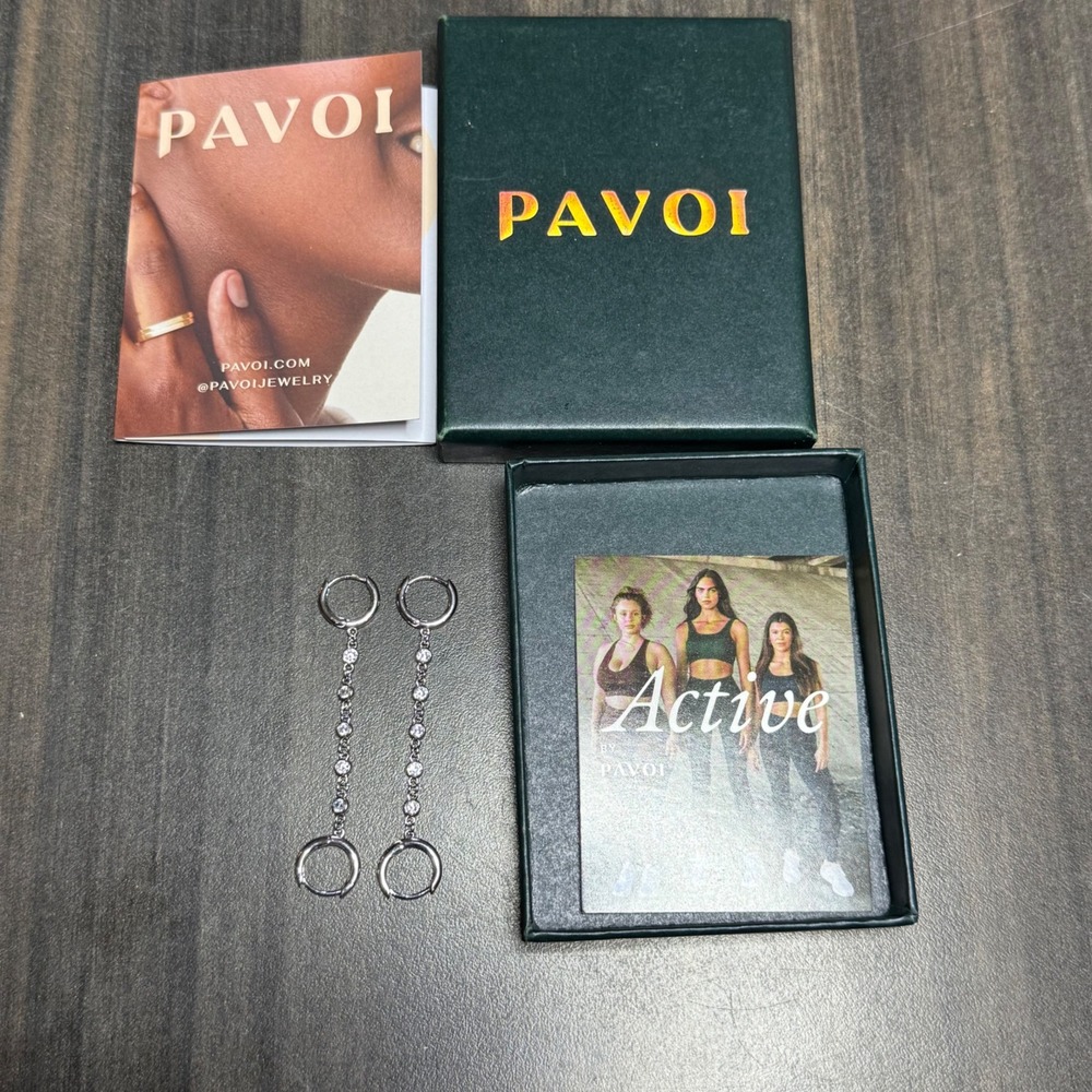 PAVOI Dangle Drop Earrings Crystal Chain Hoop Earrings Silver Tone - Picture 3 of 4